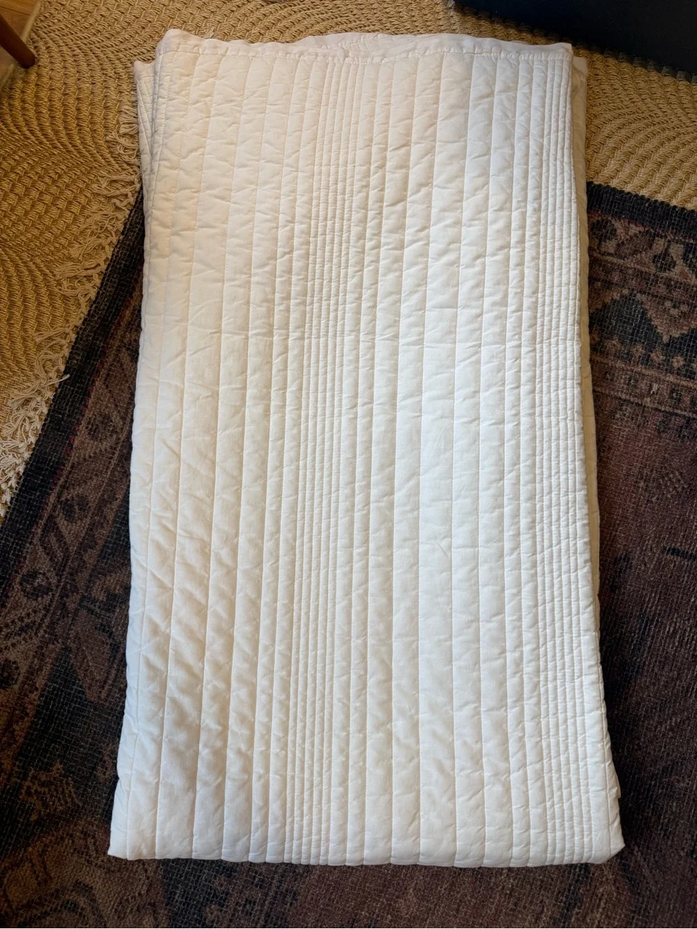 West Elm: European Flax Linen Linework Quilt & 2 Euro Shams - White